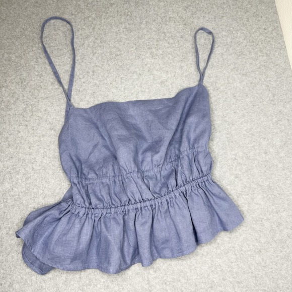 Reformation Tops - Reformation Blue Pollie Linen Crop Top Ruffle Beach Boho Womens Medium
